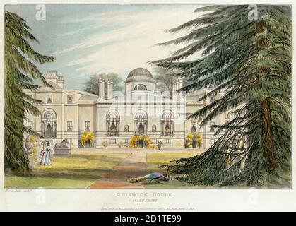 CHISWICK HOUSE, Burlington Lane, Hounslow, Londres. 'Front de jardin'. Gravure couleur aquatint en date de 1823. No.4 de la COLLECTION du référentiel des arts d'Ackermann, MAYSON BEETON Banque D'Images