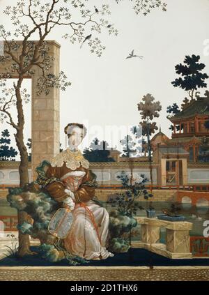 MARBLE HILL HOUSE, Richmond-upon-Thames. « une beauté orientale » émail sur verre argenté. Chinois vers 1760. Appelée ère CH'ien-poumon (Qianlong) après l'empereur de la dynastie Ching (Qing) qui régna entre 1735 et 1796. Banque D'Images