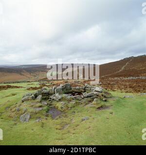 GRIMPSPOUND, Dartmoor, Devon. Vue générale des vestiges d'un règlement de l'âge de bronze. Banque D'Images