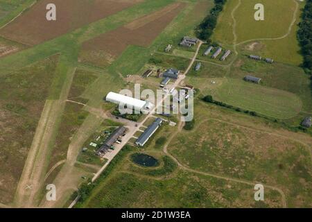 Stow Maries WWI Airfield, Essex, 2014. Vue aérienne. Banque D'Images