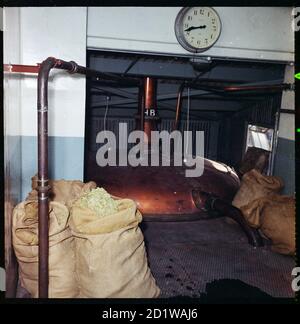 McMullen's Brewery, Hartham Lane, Hertford, Hertfordshire. Un cuivre à la brasserie Hertford de McMullen. Banque D'Images