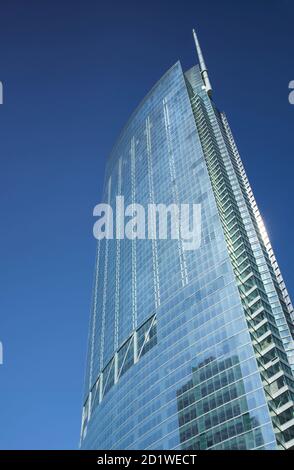 Façade en verre du Wilshire Grand Centre, un gratte-ciel de 1,100 étages de 73 mètres au cœur de Los Angeles, Californie, États-Unis. Construction terminée 2017. Banque D'Images