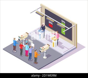 Les candidats à la présidence débattent dans un studio de télévision. Illustration du vecteur du concept de débat politique et de démocratie dans un style isométrique. Résultats du scrutin électoral Illustration de Vecteur