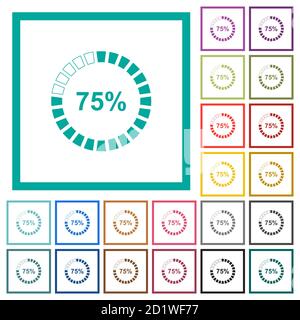 icônes de couleur plate chargées à 75 % avec cadres quadrants activés arrière-plan blanc Illustration de Vecteur