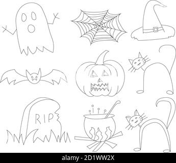 Ensemble de neuf icônes de halloween contourées Illustration de Vecteur