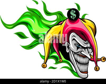 Un visage de joker délirant. Clown en colère avec le sourire maléfique sur le visage. JE Illustration de Vecteur