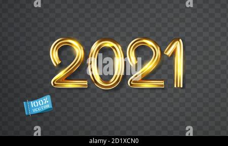 Numéros d'or isolés brillants 2021. Illustration vectorielle . Élément pour la conception de cartes postales, bannières, Félicitations. Illustration de Vecteur