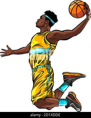 le joueur de basket-ball de dessin animé bouge dribble avec un vecteur de sourire Illustration de Vecteur