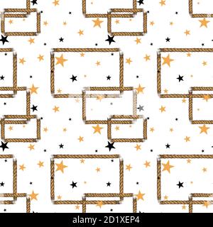 Répétition de motif avec des cadres et des étoiles. Arrière-plan avec étoiles dorées et noires. Illustration de Vecteur