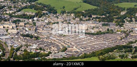 Vue aérienne de la ville de Skipton, porte d'entrée des Yorkshire Dales, North Yorkshire, nord de l'Angleterre, Royaume-Uni Banque D'Images