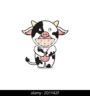 Illustration de la mascotte de vache mignonne. Conception isolée sur fond blanc. Banque D'Images