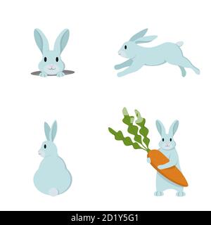 Ensemble vectoriel de lapins mignons. Lapins de style dessin animé isolés sur fond blanc. Illustration de Vecteur