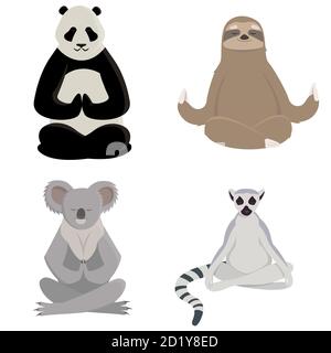 Animaux faisant du yoga. Panda, sloth, koala et lémur dans un style de dessin animé isolé sur fond blanc. Illustration de Vecteur