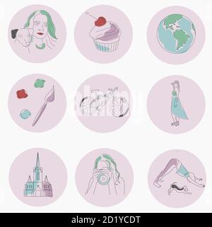 Instagram Highlights couvre de façon linéaire sur fond rose Illustration de Vecteur