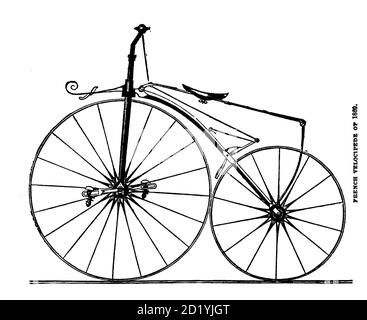 Velociede français de 1869 [bicyclette précoce avec pédales sur la roue avant] du cycliste américain: Un manuel pour l'observateur, l'apprenant, et l'expert de Pratt, Charles E. (Charles Eadward), 1845-1898. Date de publication 1879. Éditeur Boston, Houghton, Osgood et compagnie Banque D'Images