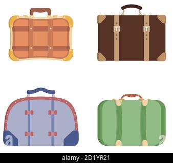 Ensemble de valises différentes. Objets vintage de style dessin animé. Illustration de Vecteur