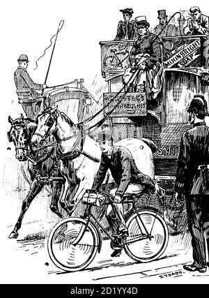 Cycliste urbain 1896 de 'Cyclisme' par le très honorable comte d'Albemarle, William Coutts Keppel, (1832-1894) et George Lacy Hillier (1856-1941); Joseph Pennell (1857-1926) publié par Londres et Bombay : Longmans, Green and co. En 1896. La bibliothèque de badminton [peu de changements au cours des 150 dernières années] Banque D'Images