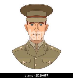 Personnage de dessin animé de soldat d'homme d'armée .peuple militaire, officier en uniforme et casquette. Illustration de Vecteur