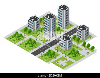 Vue de haut sur la ville d'infrastructure isométrique urbaine Megalopolis Illustration de Vecteur