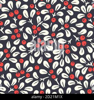 Main dessiné abstrait Noël Mistletoe Foliage horizontal Vector sans couture motif Illustration de Vecteur