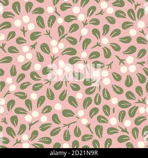 Main dessiné abstrait Noël Mistletoe Foliage horizontal Vector sans couture motif Illustration de Vecteur
