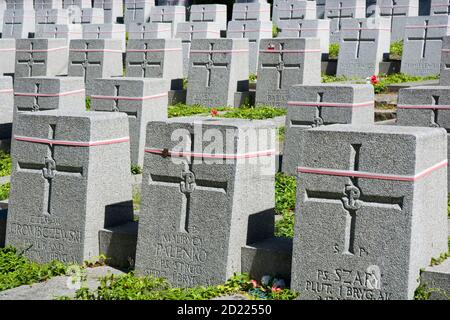 Des tombes de soldats polonais sont tombées pendant la guerre entre la Pologne et l'Union soviétique, la guerre entre la Pologne et la Lituanie et le soulèvement de Wilno au cimetière de Rasos, à Vilnius, en Lituanie Banque D'Images