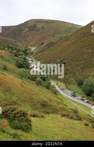 Vue sur la vallée du moulin de Carding depuis le Burway dans les collines du Shropshire, Angleterre, Royaume-Uni. Banque D'Images