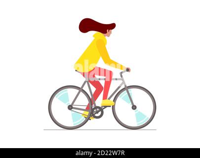 Vélo d'équitation femelle taille basse. Jeune femme cycliste isolée sur fond blanc. Une jeune fille élégante sur une bicyclette à vecteur plat eps illustration Illustration de Vecteur