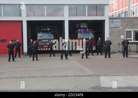 Ayr, Ayrshire, Écosse, Royaume-Uni 04 mai 2020, Ayr Fire Station : défilé des pompiers pour la journée nationale de commémoration des pompiers Banque D'Images