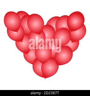 Cœurs de ballons. Bouquet de ballons rouges volants, formant une forme de coeur. Saint-Valentin. Mariage festif, décoration d'anniversaire. Illustration du vecteur de stock Illustration de Vecteur