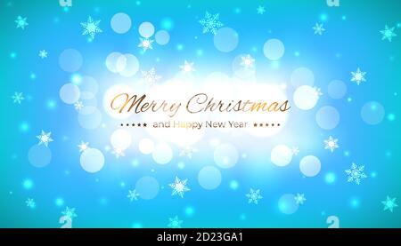 Illustration vectorielle Joyeux noël. Modèle avec fond bleu festif. Carte de vœux de bonne année. Fond de noël en forme de bokeh de neige Illustration de Vecteur