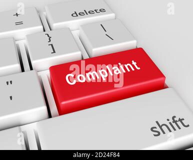 Word Complaint est écrit sur un clavier d'ordinateur. Image conceptuelle sur une touche d'ordinateur entrée. rendu 3d Banque D'Images