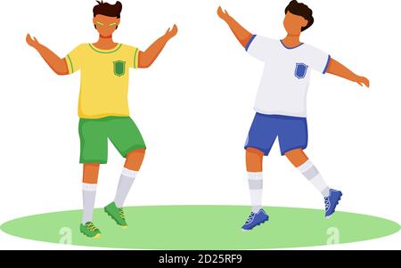 Latino garçons en mode sport, couleurs vectorielles plates, personnages sans visage. Fans de football. Adolescent debout. Sportifs. Caricature isolée du carnaval brésilien Illustration de Vecteur