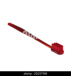 Cette brosse à dents rouge s'isole sur un fond blanc en gros plan. Banque D'Images