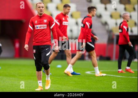 Gdansk, Pologne. 06e octobre 2020. Kamil Grosicki en action lors de la session d'entraînement officielle un jour avant le match international de football entre la Pologne et la Finlande au stade Energa. Crédit : SOPA Images Limited/Alamy Live News Banque D'Images