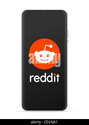 Logo Reddit sur l'écran du smartphone. Illustration vectorielle sur fond blanc. Banque D'Images