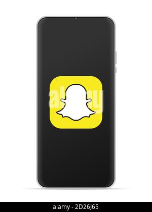 Icône du logo Snapchat sur l'écran du smartphone. Illustration vectorielle sur fond blanc. Banque D'Images