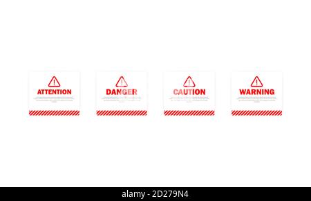 Jeu de panneaux danger, attention, avertissement, attention. Soyez prudent concept. Thème de la lumière. Vecteur sur fond transparent isolé. SPE 10 Illustration de Vecteur