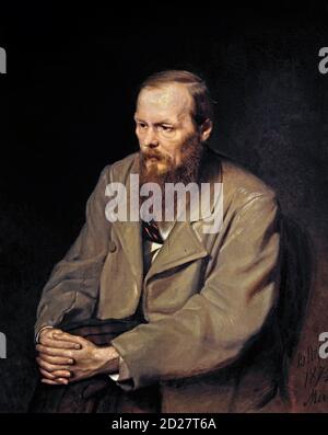 Dostoïevski. Portrait de l'écrivain russe, Fyodor Mikhaïlovich Dostoevsky (1821-1881) par Vasily Perov, huile sur toile, 1872. Fedor Dostoïevsky. Banque D'Images