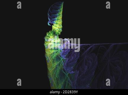 Arrière-plan abstrait fractal généré par ordinateur, comme le verre à cocktail violet et vert couleurs sur l'espace sombre Banque D'Images