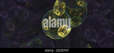 Arrière-plan horizontal abstrait fractal généré par ordinateur. Système solaire couleurs jaune et violet Banque D'Images