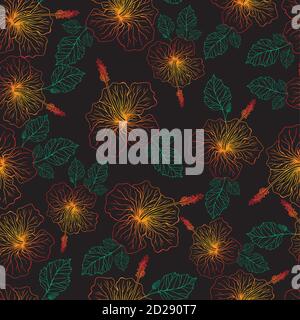 Motif fleuri hibiscus sans couture. Illustration de Vecteur