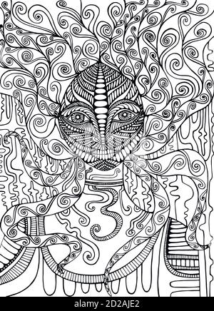 Page de coloriage de la déesse psychédélique. Répétition isolée. Main vectorielle Illustration de Vecteur
