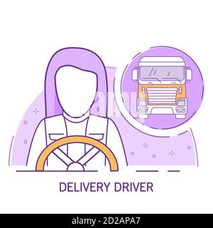 Icône femme conducteur de camion. Vecteur de dessin au trait. Illustration de Vecteur