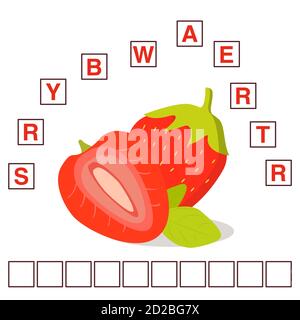 Jeu de mots puzzle mûr fraise crossword jeu. Illustration de Vecteur