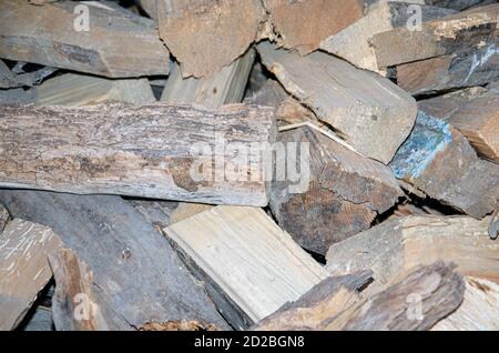 Préparation du bois de chauffage pour l'hiver. bois de chauffage arrière-plan, des piles de bois de chauffage dans la forêt. Pile de bois de chauffage. Banque D'Images