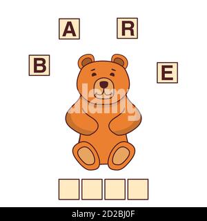 Jeu de mots puzzle mûr brun ours.Education développement enfant.Riddle pour préscolaire. Illustration de Vecteur