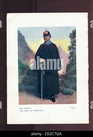 Portrait Chromolithographique du roi Carlos I du Portugal (28 septembre 1863 – 1 février 1908). Il régna à partir du 19 octobre 1889. Banque D'Images