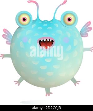 Mignon Flying Happy Creature Fish Monster pour enfants Illustration de Vecteur