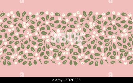 Main dessiné abstrait Noël Mistletoe Foliage horizontal Vector sans couture bordure Illustration de Vecteur